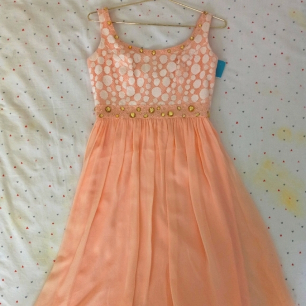 ANTONIO MELANI PEACH RHINESTONE DRESS SZ 2
